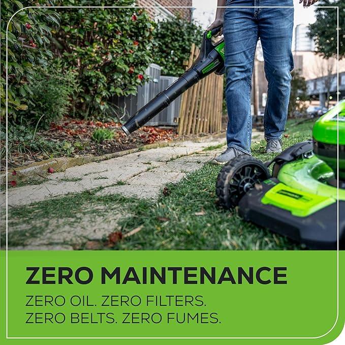 Greenworks 60V 450 CFM Cordless Leaf Blower, 2.0 Ah Battery and Rapid Charger - NeatNest