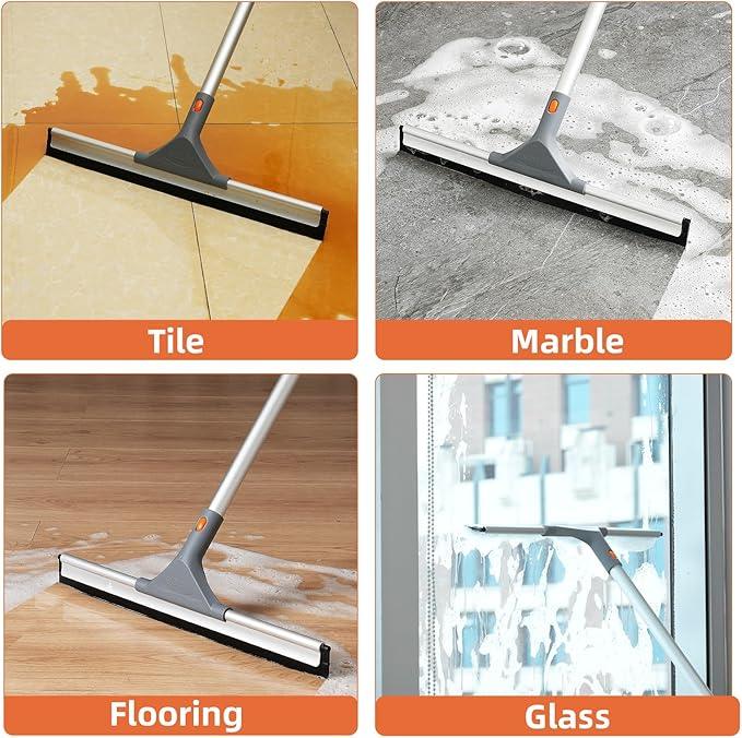 Eazer Floor Squeegee Broom: Heavy Duty Scrubber with Extendable 50.3'' Aluminum Pole and Rubber Blade for Kitchen, Swimming Pool, Concrete Floors,Shower,Tiles,Garages,Windows,Glass,Pet Hair Removal - NeatNest