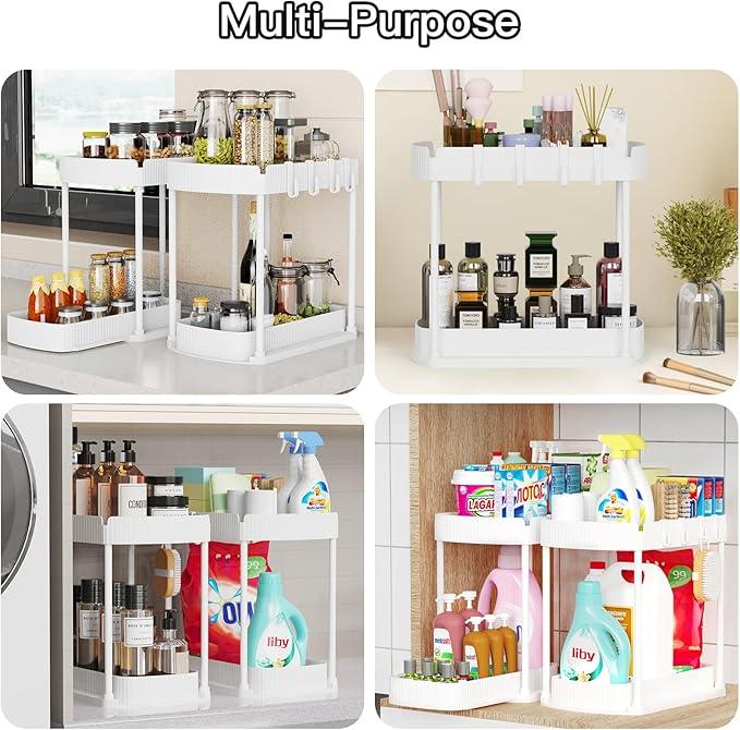2 Pack Multi-Purpose Pull-Out Storage Organizers, Under Sink Organizers and Storage for Bathroom & Kitchen, Under Cabinet Organizers and storage, 14.8 Inch, White - NeatNest