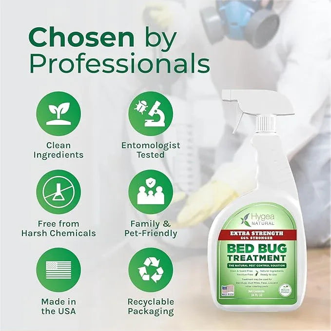 Hygea Natural Extra Strength Bed Bug & Mite Spray - Child & Pet Friendly - Stain & Odor Free - 66% Stronger Formula (24 oz) - NeatNest