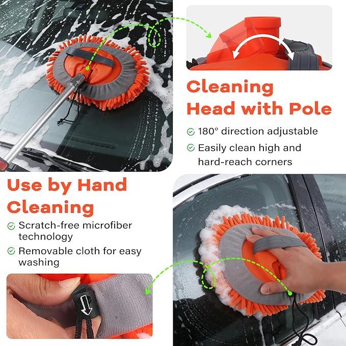 18FT Reach Car Wash Brush with Long Handle,Scratch-Free Soft Bristle Car Cleaning Kit with 3-12FT Extension Pole,Microfiber Clean Mop,Window Squeegee,Mitt,Wheel Brush for RV,Truck,SUV,Siding Washing - NeatNest