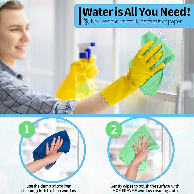 HOMERHYME Microfiber Cleaning Cloth, 12 Pack Window Glasses Cleaning Cloth, Reusable Lint-Free Streak Free Polishing Cloth Wipes for Stainless Steel, Eyeglass, Mirror, Screen & Lense, Sage Green - NeatNest