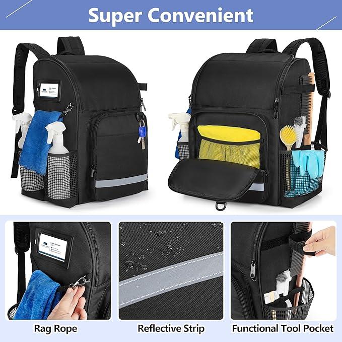 LoDrid Cleaning Bag with Thickened Adjustable Shoulder Straps, Large Cleaning Caddy Organizer with Multiple Pockets for Cleaning and Housework, Black (Patent Designed) - NeatNest