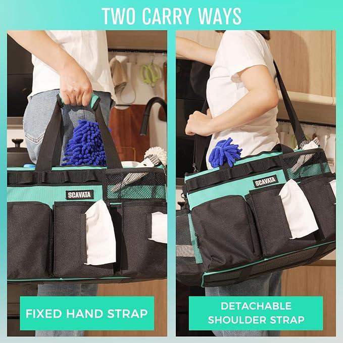 Wearable Cleaning Caddy Bag, Cleaning Caddy Supplies Organizer with Handle & Shoulder Straps for Housekeepers, Under Sink & Car Cleaning Tool Organizers with 4 Foldable Divider (Lake Blue) - NeatNest