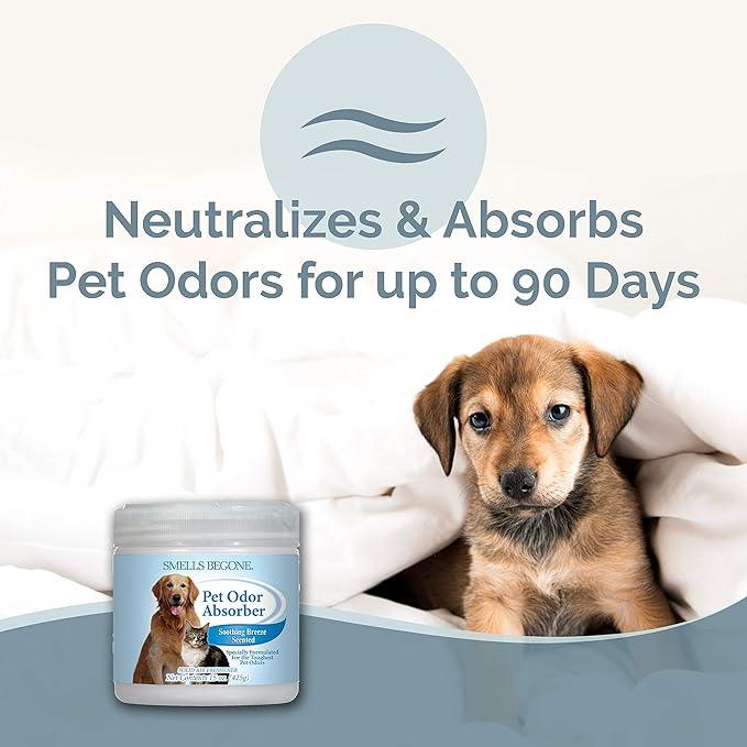 SMELLS BEGONE 15oz Gel Pet Odor Eliminator - Absorb & Remove Strong Odors from Pets, Cat Litter, Dog Poop, Urine Smells - Eliminate Whole Home Odors with Essential Oils (Soothing Breeze, 2-Pack) - NeatNest