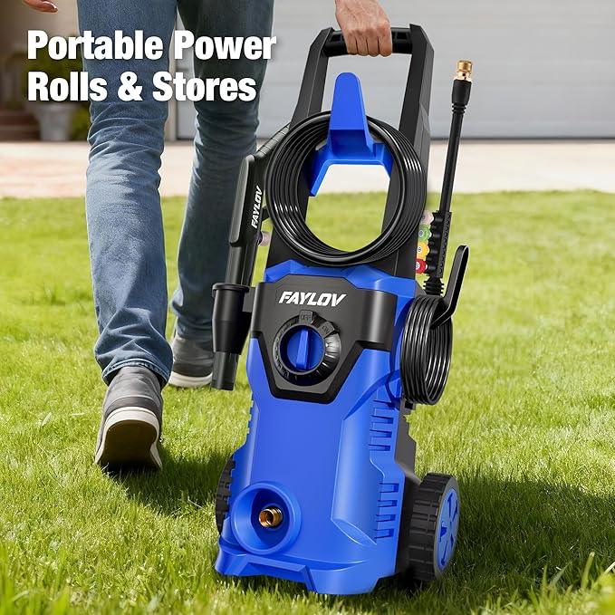 Pressure Washer, 2025 Upgraded 1500W Power Washer with No-Bend 360° Nozzle, Foam Cannon & 4-Nozzle Set, Portable Pressure Washer Cleaning Machine for Cars & Undercarriage Cleaning Driveways - NeatNest