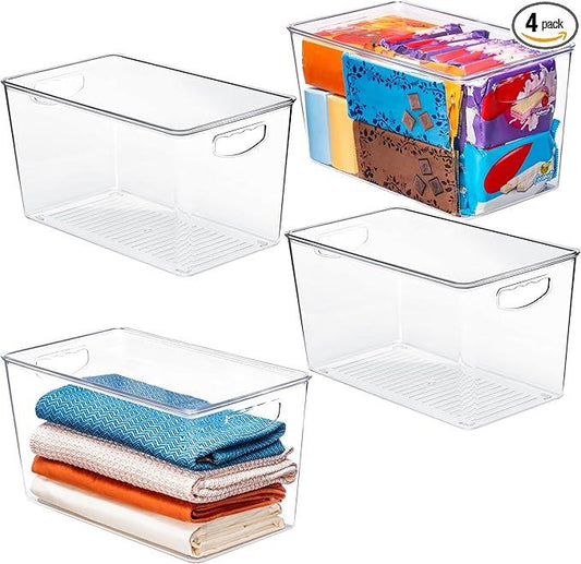 theaoo Clear Storage Bins with Lids Stackable - XLarge Plastic Containers for Pantry Organization and Storage - Perfect for kitchen,Fridge,Laundry Room,Bathroom,Garage,Closet,Cabinet Organizer -4 Pack - NeatNest