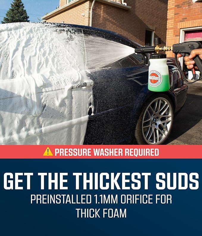 McKillans Foam Cannon for Pressure Washer (Wide Mouth) - Car Wash Snow Foam Cannon Lance Pressure Washer Soap Dispenser for Car Washing with Adjustable Thick Foam + 1/4 Quick Connector - NeatNest