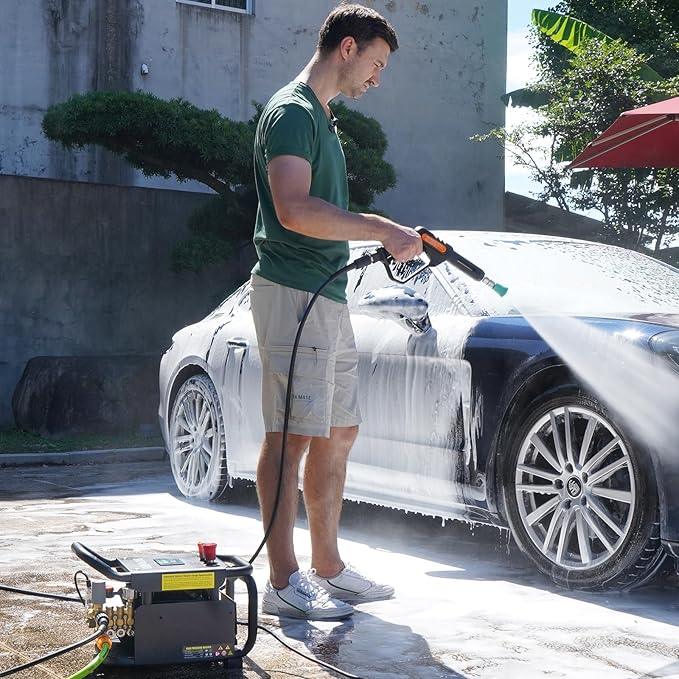 2025 Upgraded 100bar 2.3GPM Commercial Electric Pressure Washer–PM Inverter 3HP Motor,Horizontal Triplex Pump,Power Washer with 65dB Quiet,with 7 Nozzles (0°/15°/25°/40°/Soap/Turbo) for Cars/Driveway - NeatNest