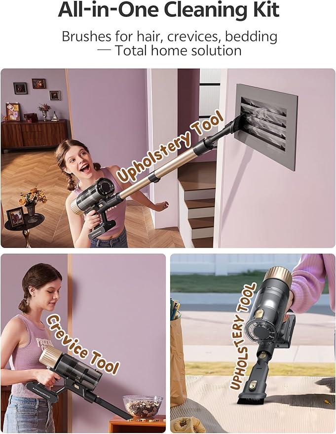 Ultenic Cordless Vacuum Cleaner, 550W 50KPA 65min Runtime, Stick Vacuum with Green Light, Self-Standing & 180° Lay-Flat, Anti-Tangled Brush, Vacuum Cleaners for Home/Hard Floor/Carpet/Pet Hair, U15 - NeatNest