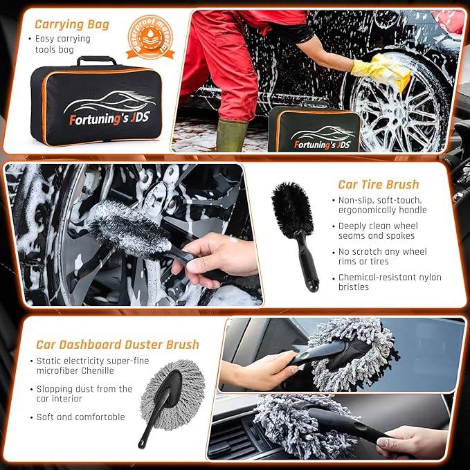 61 PCS Car Detailing Kit Interior Cleaner, Auto Detailing Kit, Car Vacuum Car Interior Detailing Kit, Car Wash Kit with Bucket Detailing Brush Set Car Accessories for Motorcycle, Cars, Bikes, Wheels - NeatNest