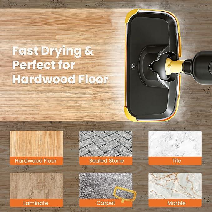 Sweetcrispy Steam Mop for Floor Cleaning,Lightweight Floor Steamer Cleaner for Hardwood/Tile/Laminate Floors Carpet, 2 Washable Pad, Black and Yellow - NeatNest