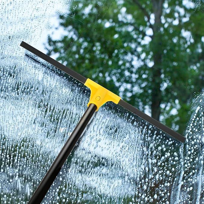 Floor Squeegee for Concrete and Tile Cleaning, 24'' Rubber Wiper Broom, Large Heavy Duty Water Scraper with 60'' Long Handle for Garage, Deck, Bathroom, Shower Glass, Window - NeatNest