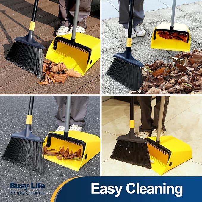 Yocada Commercial Broom and Dustpan Set with Comb Commercial Outdoor Indoor for Courtyard Garage Lobby Mall Market Floor Home Kitchen Room Office Pet Hair Rubbish - NeatNest