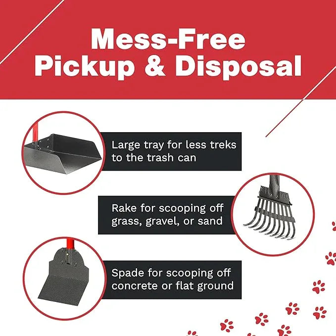 Pooper Scooper for Large Dogs, Small Dogs and Horses, Metal Poop Scooper Set with Long Handle Rake, Spade and Tray for Yard, Grass, Dirt or Gravel, Heavy Duty Aluminum Poop Picker Upper - NeatNest