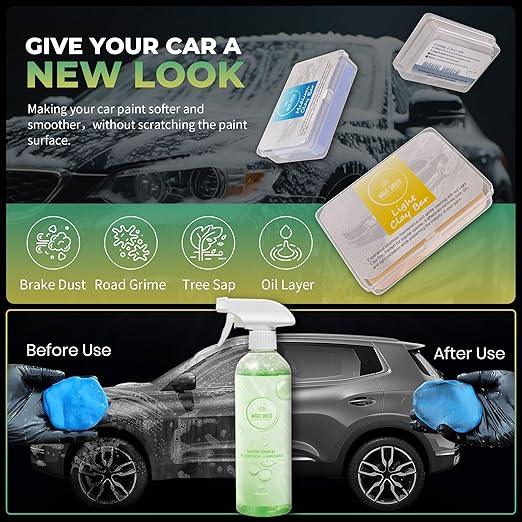 Magic Shield Clay Bar Triple Pack – 100g Light, Medium & Heavy Bars + GlideTech Lubricant Spray | Professional Auto Detailing, Deep Cleaning & Shine Restoration - NeatNest