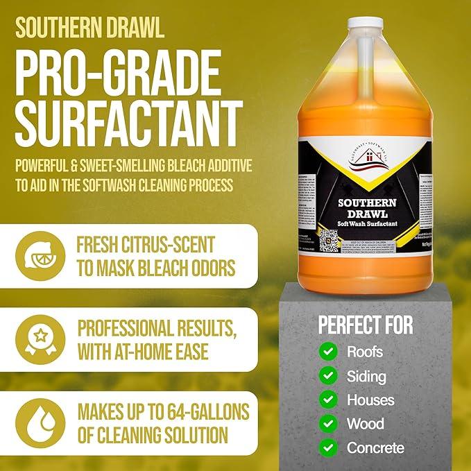 Southeast Softwash Southern Drawl - Professional Exterior House Cleaner, Siding Cleaner & Roof Wash Surfactant for Pressure Washing & Soft Wash Applications | Clean Citrus Scent, 1 Gallon (1 Pack) - NeatNest