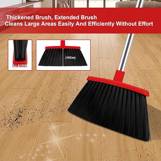 Broom and Dustpan Set for Household, Red Broom with Dustpan Combo Set, 51" Long Handle Dust pan Set for Dog Cat and Hair Clean - NeatNest