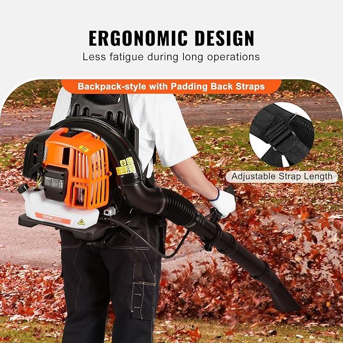 VEVOR Backpack Leaf Blower, 52CC 2-Cycle Leaf Blower with 1.37L Fuel Tank, 480CFM Air Volume 175MPH Speed, Ideal for Lawn Care, Leaf Cleaning, and Snow Removal - NeatNest