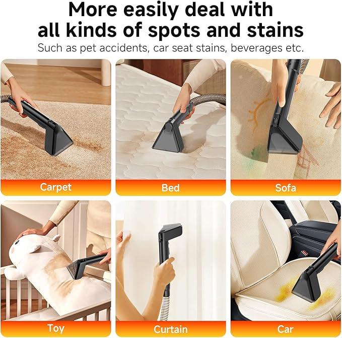 Portable Spot Cleaner Machine for Carpet and Upholstery - 18Kpa Carpet Cleaner with Dual BrushHeads, Easy Move, Cleaning Machine for Furniture, Couch, Stairs, Car and Pet Stain,Yellow - NeatNest