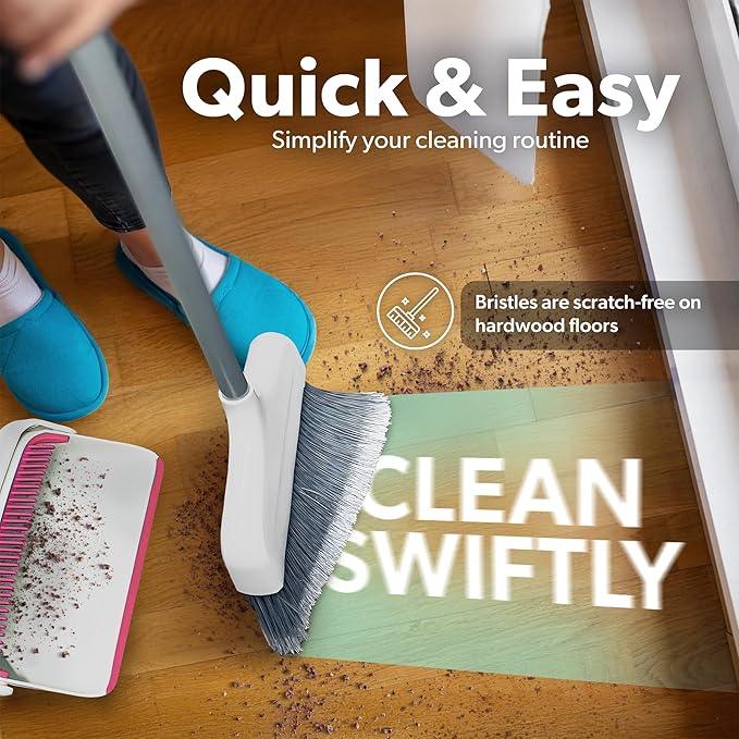 BLACK+DECKER Butler Broom & Dustpan Set - Stand-Up Design - Lightweight, Space-Saving Combo for Kitchen, Living Room, Bathroom, Lobby Floors - Home Cleaning Essential, White/Pink - NeatNest