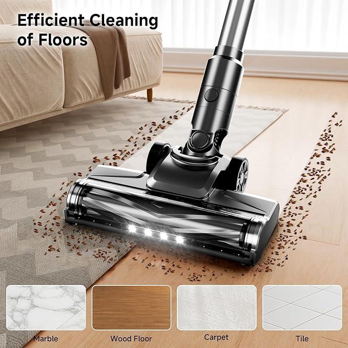 Cordless Vacuum Cleaner, 35Kpa Vacuum Cleaner for Home, 45Mins Stick Vacuum with LED Display, Anti-Tangle & Wall Mount Charging, 6 in 1 Lightweight Vacuum for Hard Floors, Carpet, Pet Hair (black) - NeatNest
