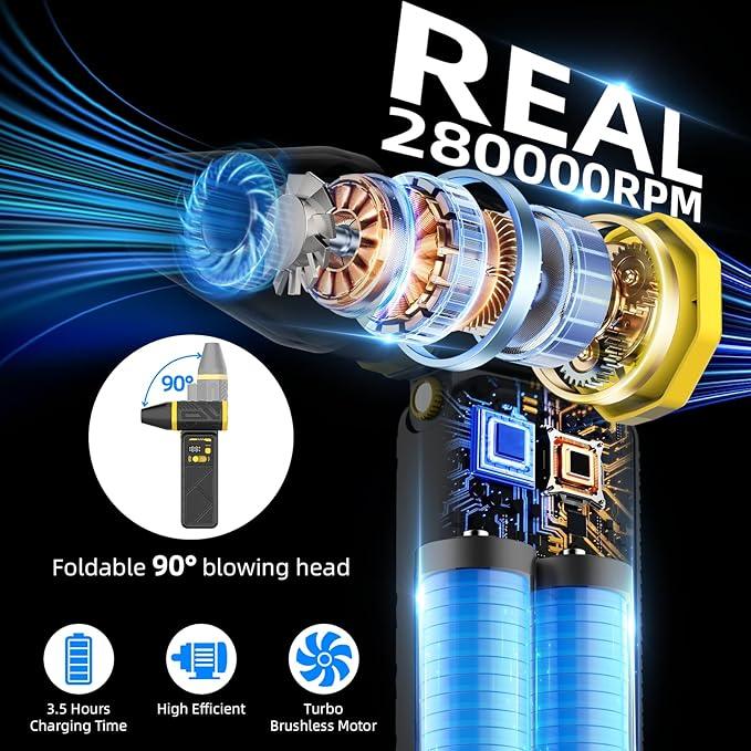 Upgrade Version-Cordless Air Duster-280000RPMSuper Power Air Duster Rechargeable,Stepless Speed Change Air Duster,with Display Screen & Light,Dust Blower for Computer, Keyboard, House,Outdoor and Car - NeatNest