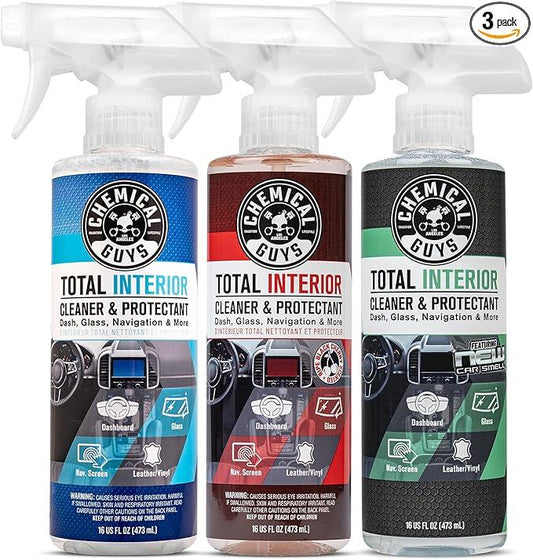 Chemical Guys Total Interior Sprayable Cleaner and Protectant Multi-Scent 3 Pack (Fresh, Black Cherry & New Car), Safe for Cars, Trucks, SUVs, Jeeps, Motorcycles, RVs & More, (3) 16 fl oz Bottles - NeatNest