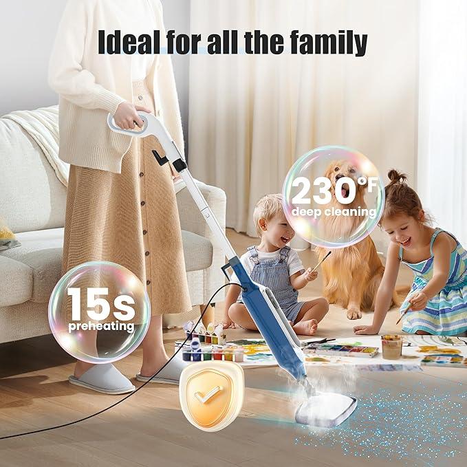 12 in 1 Steam Mop, Detachable Handheld Steam Cleaner for Home, 23FT Cord, for Hardwood Floor Cleaning, Tile, Carpet, Furniture, Clothes, Windows, Blue - NeatNest