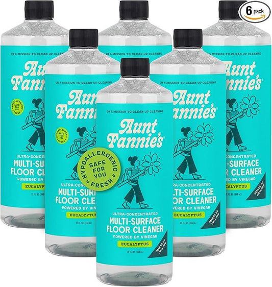 Aunt Fannie's Ultra Concentrated Floor Cleaner Vinegar Wash, Multi-Surface Solution For Mopping, Makes 16 Gallons, Eucalyptus Scent, 32 oz. (Pack of 6) - NeatNest