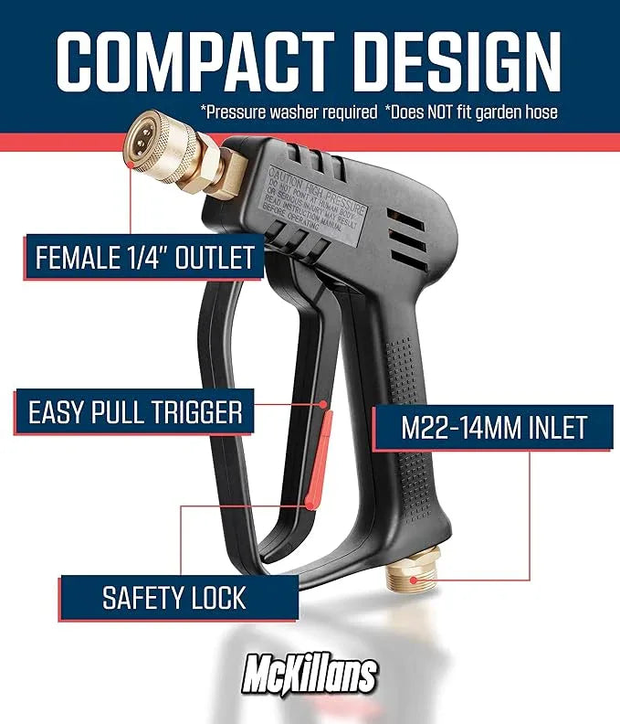 McKillans® Short Pressure Washer Gun with Replacement M22 Inlet - High Pressure Water Handle with 1/4” Quick Connector Coupler - Power Washer Gun Compatible with Foam Cannon - Car Wash Foam Gun - NeatNest