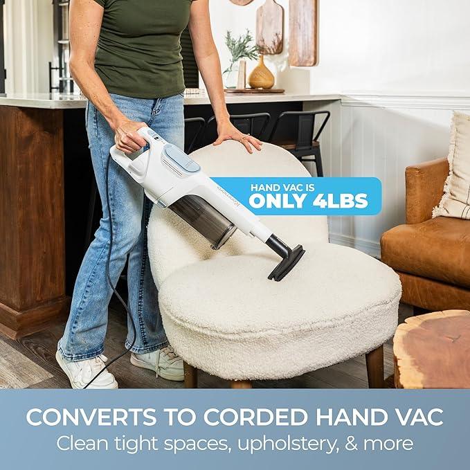 Kenmore CS2015 200 Series Corded Stick Vacuum, Detachable Hand Vac with 2-Motor Powerful Suction, Hair Eliminator Nozzle, LED Headlight & Swivel Steering for Carpets, Bare Floors and Couches - NeatNest