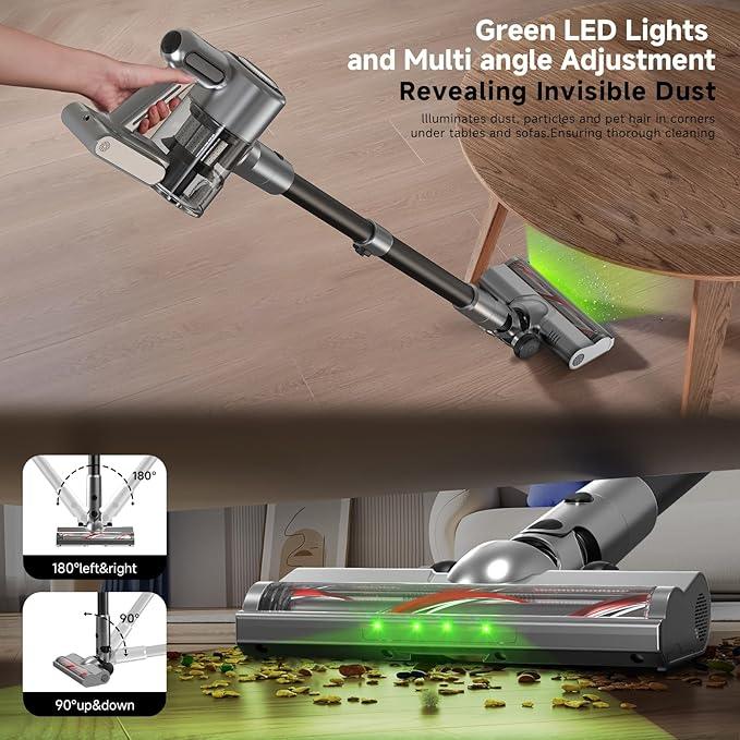 Cordless Stick Vacuum Cleaner - Rechargeable,45Kpa Powerful Suction Vacuum for Home,45Mins Runtime,Detachable Battery,Anti-Tangle, 8 in 1 Lightweight Vacuum for Pet Hair Carpet Hardwood,Silver - NeatNest