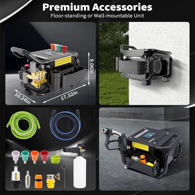 2025 Upgraded 100bar 2.3GPM Commercial Electric Pressure Washer–PM Inverter 3HP Motor,Horizontal Triplex Pump,Power Washer with 65dB Quiet,with 7 Nozzles (0°/15°/25°/40°/Soap/Turbo) for Cars/Driveway - NeatNest