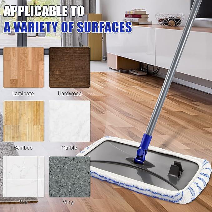MASTERTOP Microfibre Flat Mop, Extended Wet Dry Large Floor Mop with 5 Reusable Pads & Telescopic Handle, Dust Mops for Laminate Wooden Hard Floor Vinyl Tile Floors Cleaning - Send 1 Cleaning Scraper - NeatNest