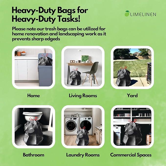 Mighty Flex 30 Gallon Trash Bags Drawstring, 300ct Heavy-Duty Large Garbage Bags, Ultra-Flexible, Leak and Odor-Resistant Plastic Garbage Bags for Home and Commercial Use, Unscented (Black) - NeatNest