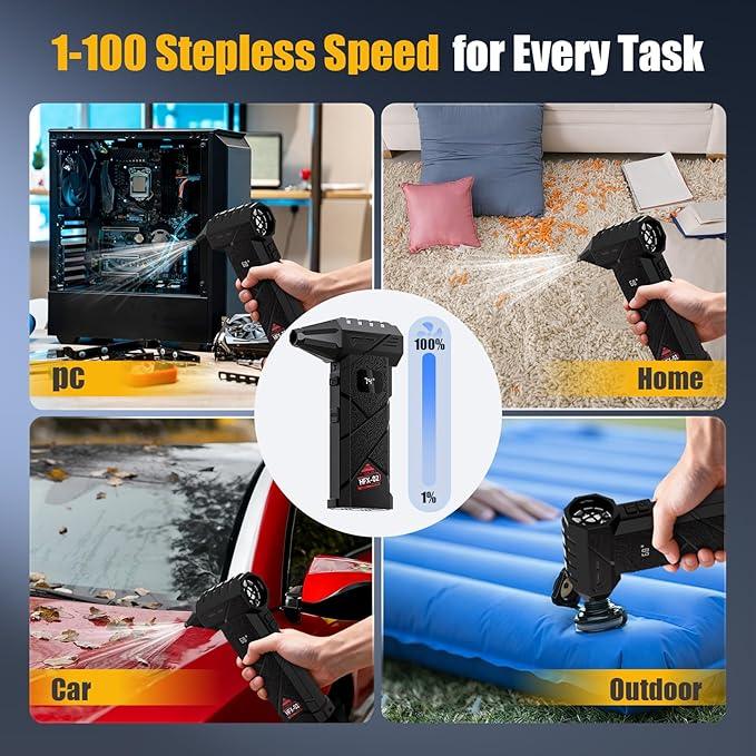 Dual-Battery Compressed Air Duster 130,000RPM, Powerful Electric Air Duster with 100-Speed Stepless Control, PC Dust Cleaning Kit, Mini Cordless Air Blower for Computer, Outdoor, Home and Car - NeatNest