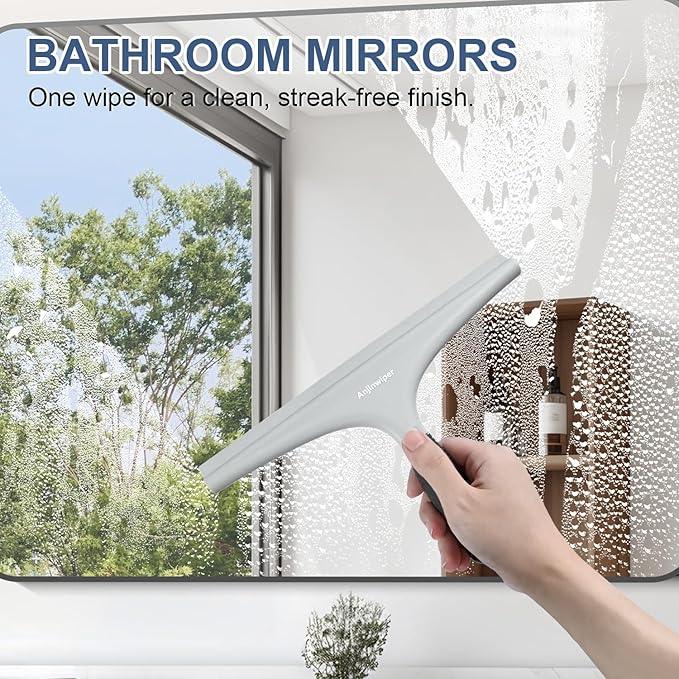 Silicone Shower Squeegee for Glass Doors with Hook, Window Squeegee for Shower Doors, Kitchen, Mirrors and Tiles, Glass Squeegee Bathroom Shower(10 inch, Gray) - NeatNest