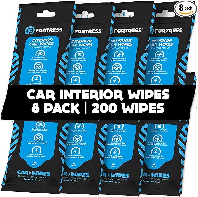 Fortress Car Interior Wipes (25 ct, Pack of 8) for Car Interior Cleaning, Dashboard, Seats, Detailing, and Steering Wheel [Travel Size] Skin-Safe Car Interior Cleaner Supplies - NeatNest