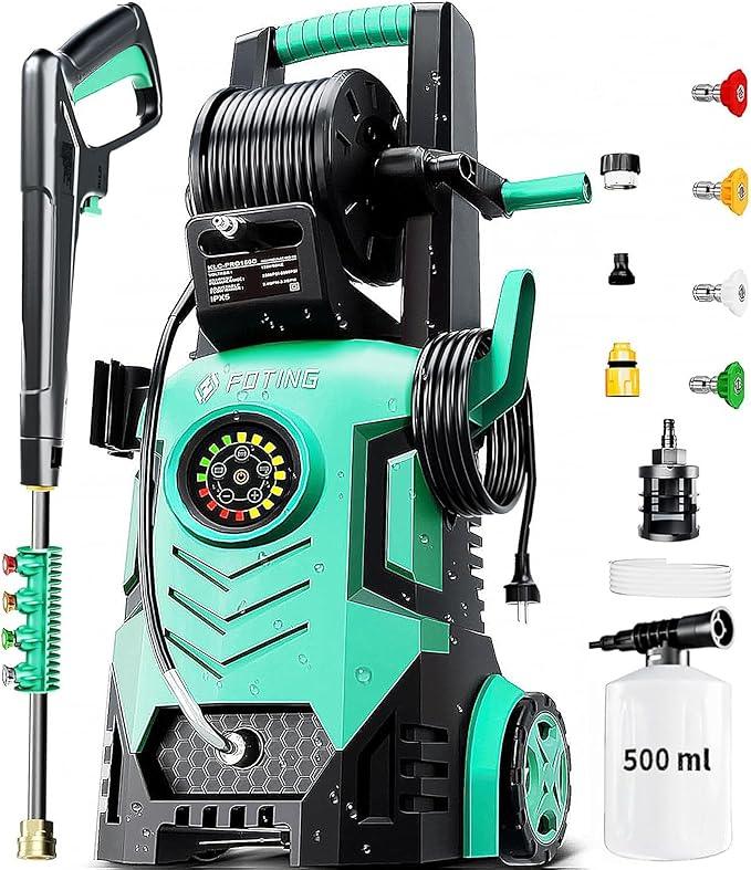 2025Upgraded Pressure Washer 5000PSI with Adjustable Touch Screen 8 Level, 34" Tall, 4 Quick Connect Nozzles,Inlet Hose&Filter&500mlFoam Cannon for Cars/Fences/Driveways/Home Cleaning,Green - NeatNest