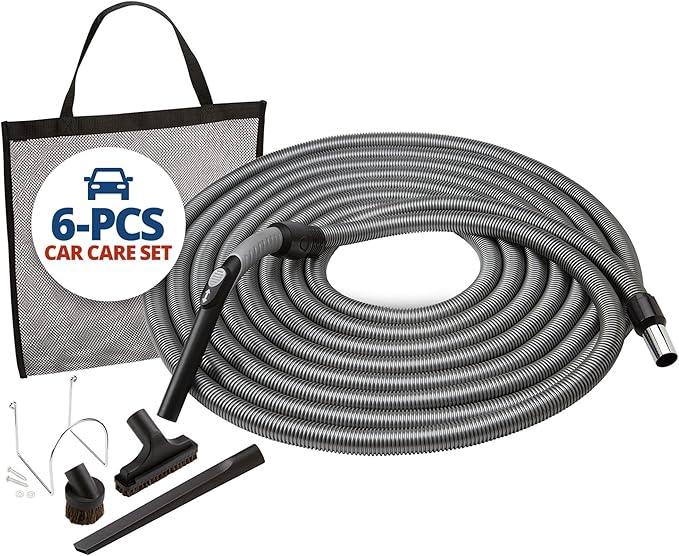 Central Vacuum System Car Care Attachment Set for Interior Car Cleaning. Includes 50FT Crushproof Hose, Natural Hair Dusting Brush, Long Crevice Tool, Mesh Storage Bag and More - NeatNest