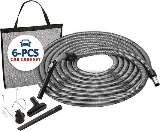 Central Vacuum System Car Care Attachment Set for Interior Car Cleaning. Includes 50FT Crushproof Hose, Natural Hair Dusting Brush, Long Crevice Tool, Mesh Storage Bag and More - NeatNest