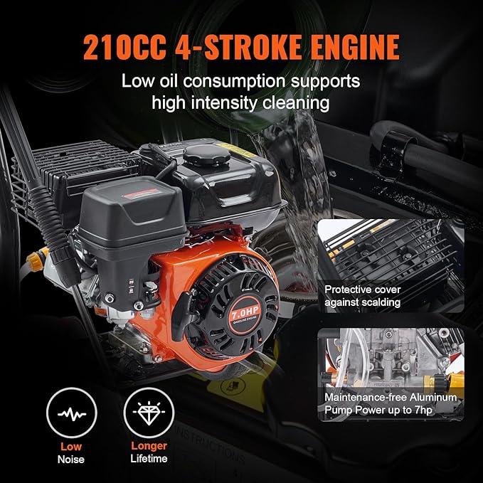 VEVOR Gas Powered Pressure Washer 3400 PSI 2.6 GPM, with Spray Gun and Extension Wand, 5 Quick Connect Nozzles, Copper Pump - NeatNest