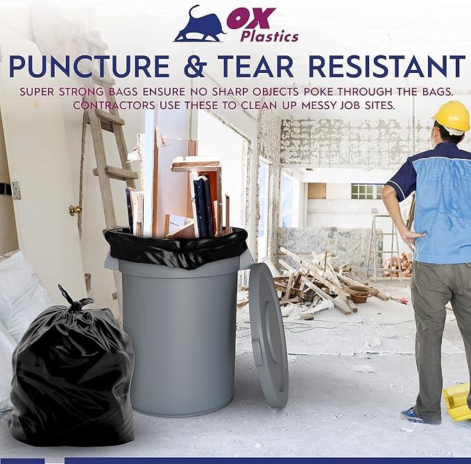55 Gallon Trash Bags Heavy Duty – Large Black Contractor Bags 36x52" – Industrial, Yard Waste, Lawn & Leaf, Construction Garbage Can Liners – Made in USA (3 Mil, 25 Count) - NeatNest