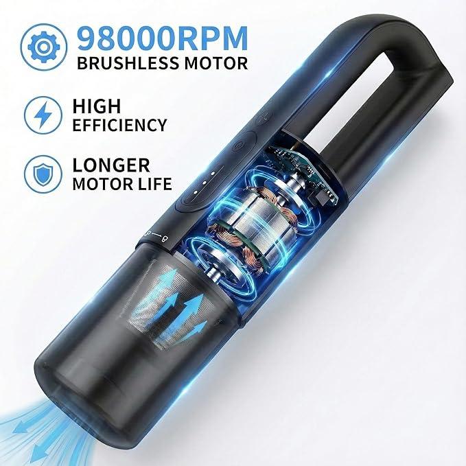 Handheld Vacuum Cordless, 5-in-1 Car Vacuum Portable Cordless 30 Mins Rapid Rechargeable Hand Vacuum Brushless Motor 19000Pa Strong Suction, Dust Busters for Car Home with 4 Nozzles, Black - NeatNest