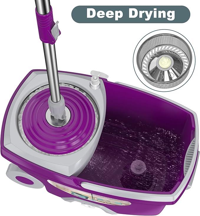 Dual Compartment Spin Mop and Bucket, Mop and Bucket with Wringer Set,360°Rotating Spinning Mopping for Floor Cleaning with 6 Microfiber Replacement Heads, 61" Extended Handle, 2X Wheel - NeatNest