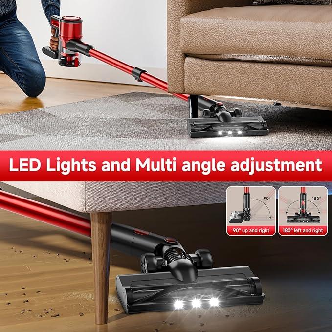 Cordless Vacuum Cleaner for Home - Lightweight, Stick Vacuum Clean with Rechargeable Battery, Max 45Mins Runtime, 8 in 1 Handheld Vacuum for Hardfloor & Carpets Pet Hair, Red&Black - NeatNest