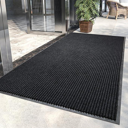 LVETOLS 3' x 5' High Traffic Guard Doormat, Commercial Grade Door Floor Mat Striped Brush Step Entrance Mat with Rubber Backing, Low Profile Commercial Rugs for Entryway, Easy to Clean(Jet Black) - NeatNest