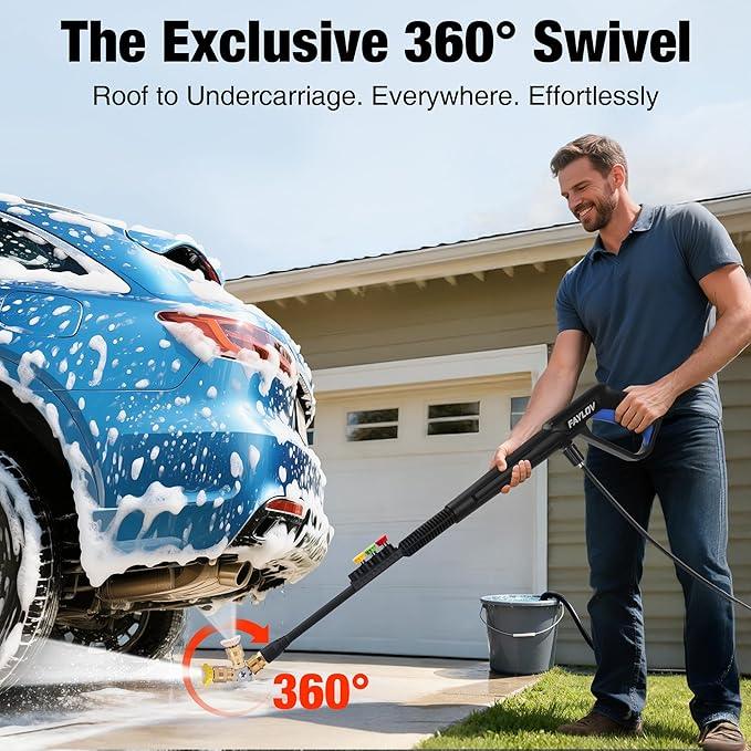 Pressure Washer, 2025 Upgraded 1500W Power Washer with No-Bend 360° Nozzle, Foam Cannon & 4-Nozzle Set, Portable Pressure Washer Cleaning Machine for Cars & Undercarriage Cleaning Driveways - NeatNest