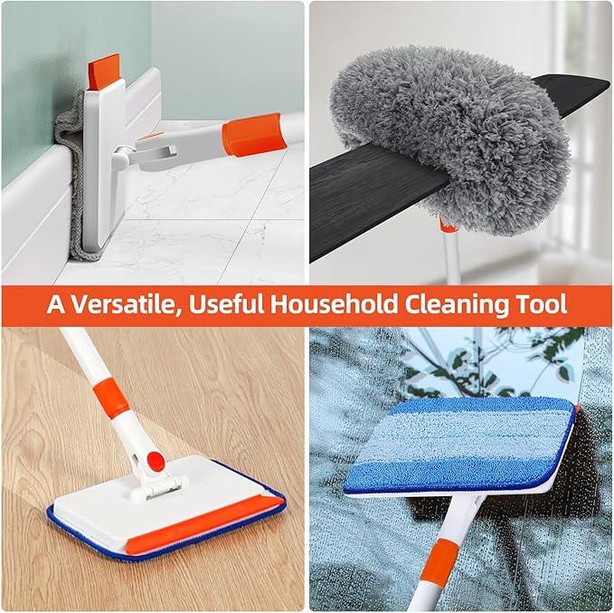 Baseboard Cleaner Tool with Handle, Extendable Long Handle Baseboard Cleaning Duster with Reusable Pads for Floorboard, Ceiling Fan Blade Cleaner Duster (Gray) - NeatNest
